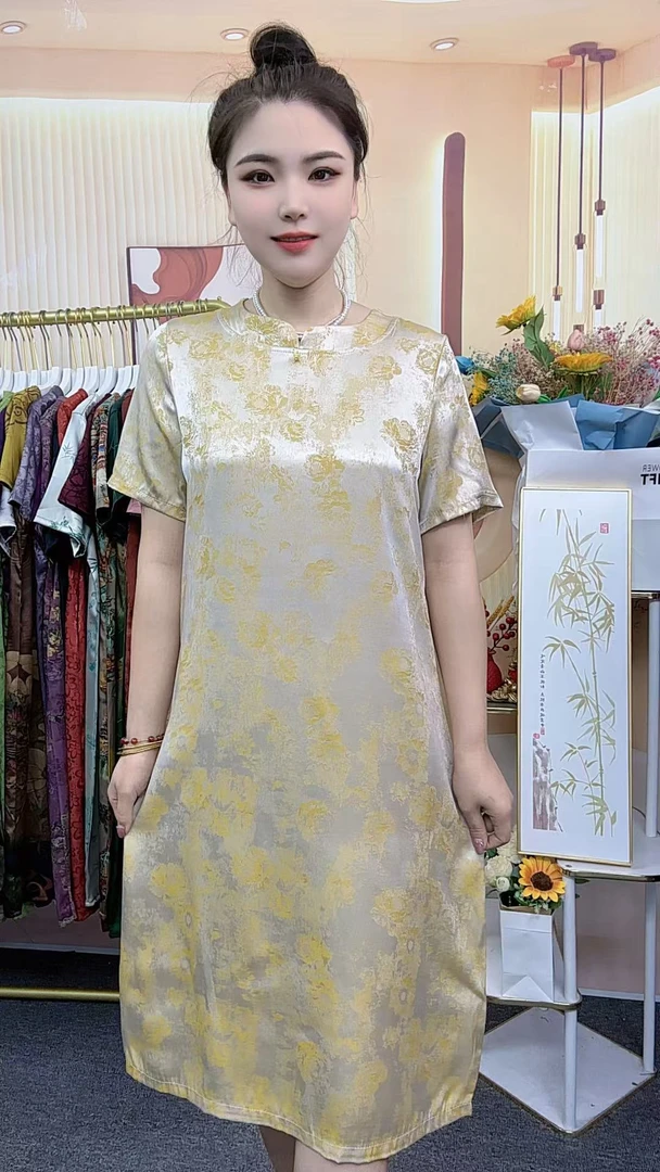 【鹅黄玫瑰】2025夏季新款时尚气质显瘦百搭中长款重磅国风旗袍