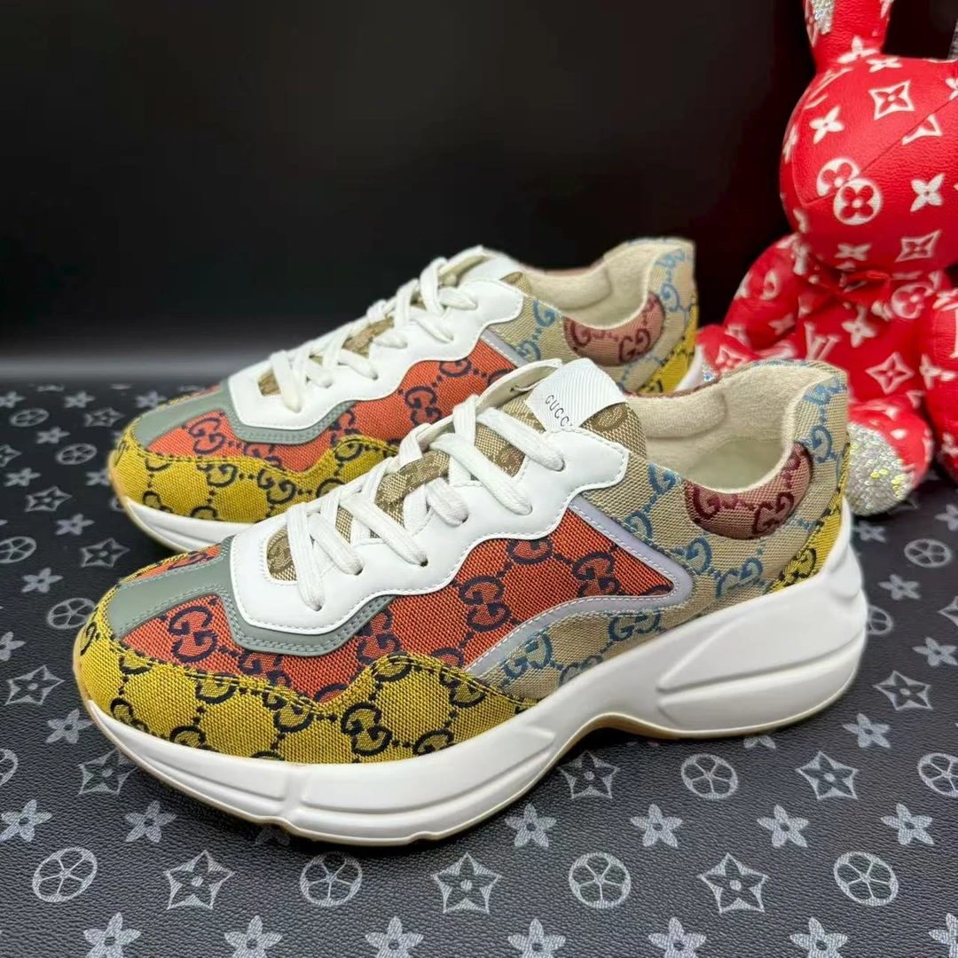 99新 GUCCI/古驰 男士多彩老花厚底老爹鞋39欧码 ddm2802