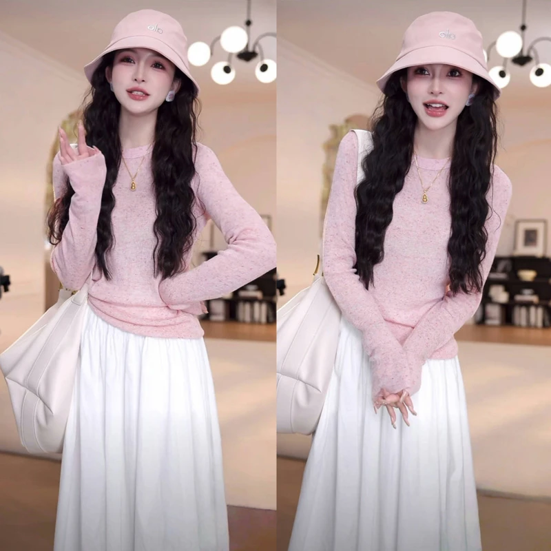 初春韩系穿搭一整套高级感时尚温柔风减龄针织上衣半身裙两件套女