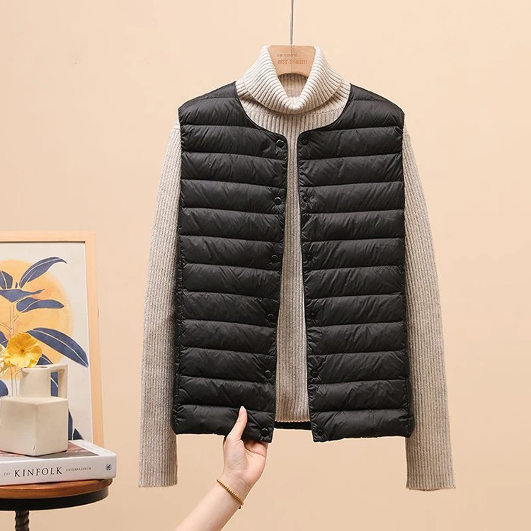 犹家服装轻薄羽绒服短款背心女轻便马甲内胆大衣内搭圆领坎肩潮流