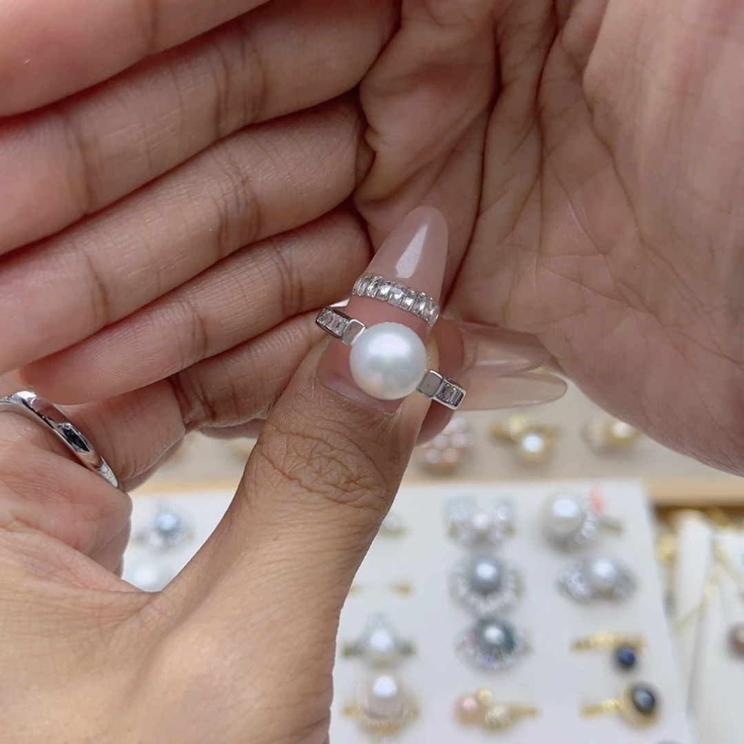 甜***～合金戒指淡水珍珠