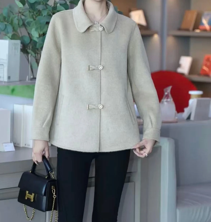 【商超订制】双面绒女短款秋冬新款双排扣宽松大衣