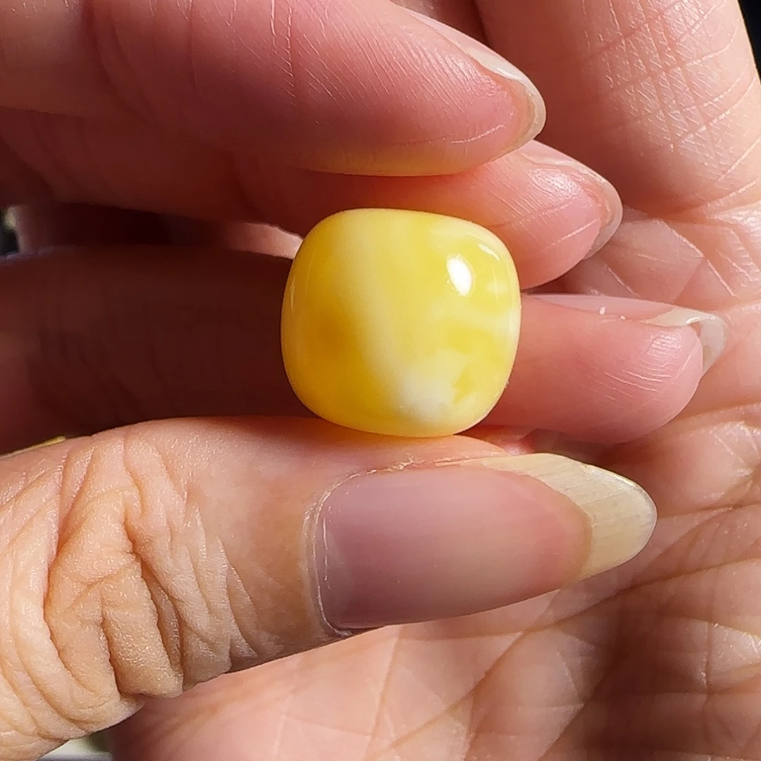 蜜蜡未镶嵌裸石14.1mm杨枝甘露焦皮料老型单珠