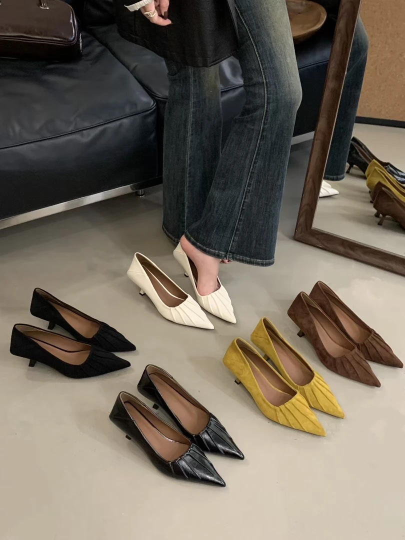 安安家 6518-45 2025年秋季新款尖头细跟单鞋女细跟鞋浅口百搭