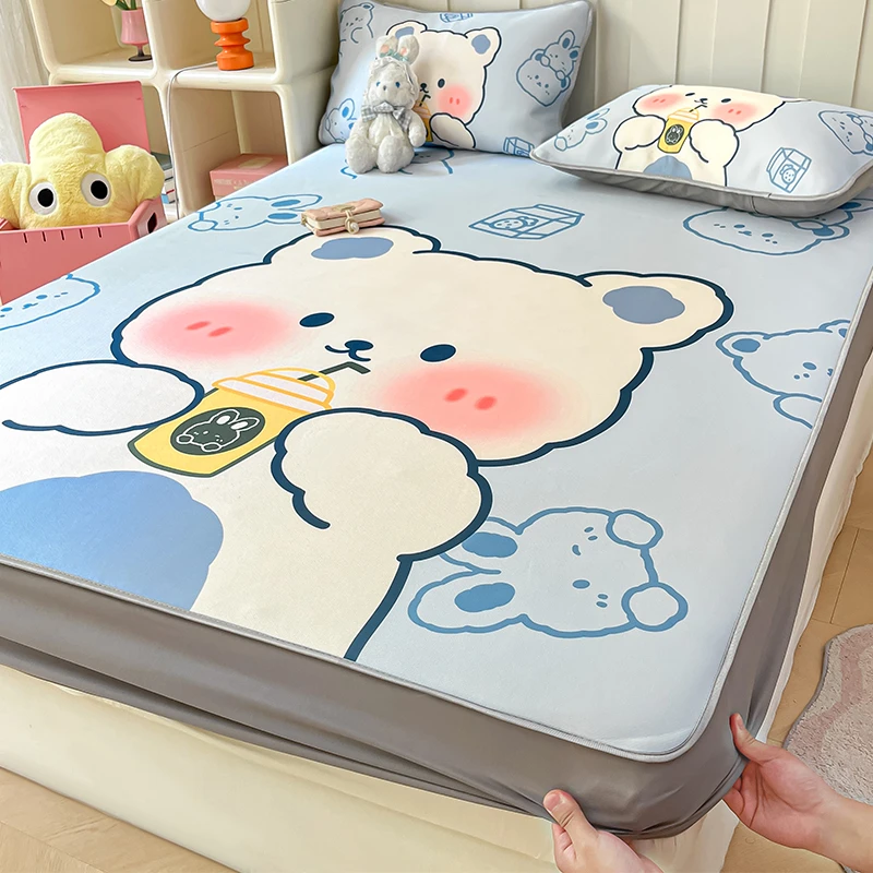 卡通小萌熊冰丝席床笠款凉席夏天专用2025新款床笠罩冰凉夏季款