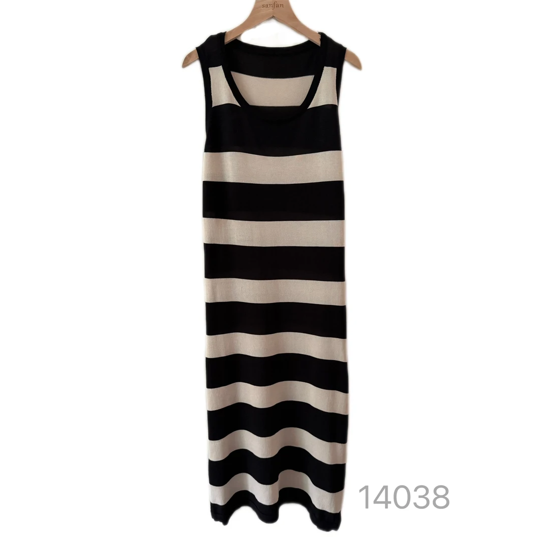 14038 WANGDAN  新款细条纹背心连衣裙