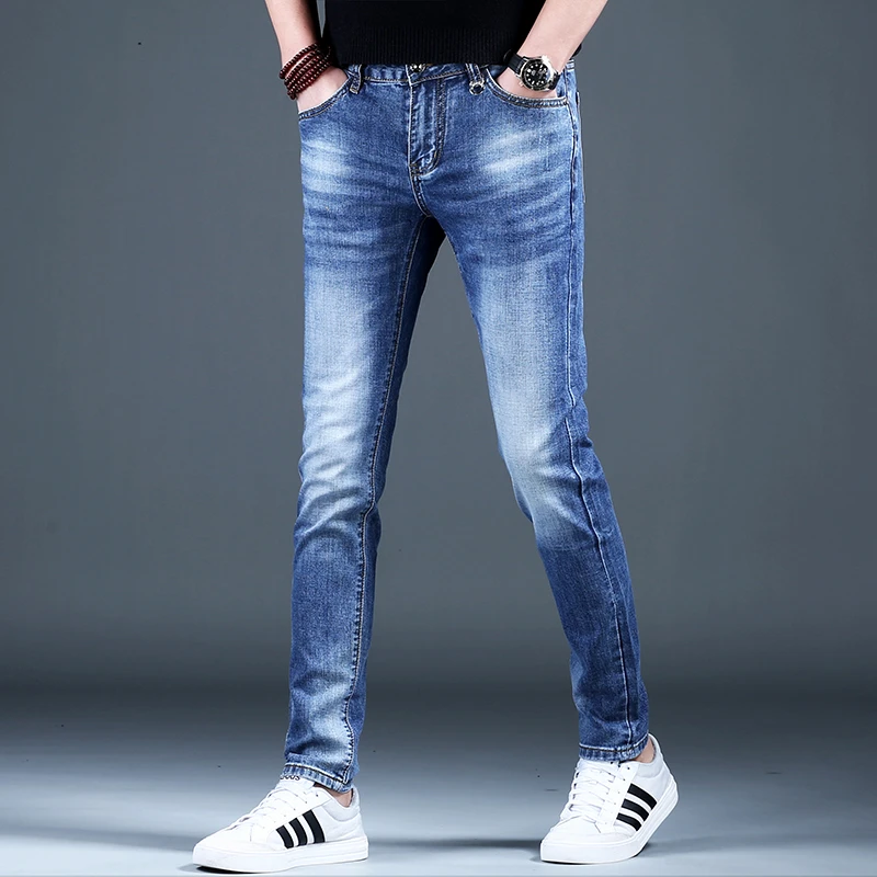 高级感男装时尚牛仔裤男款春夏新款潮牌复古小脚修身男士休闲裤字