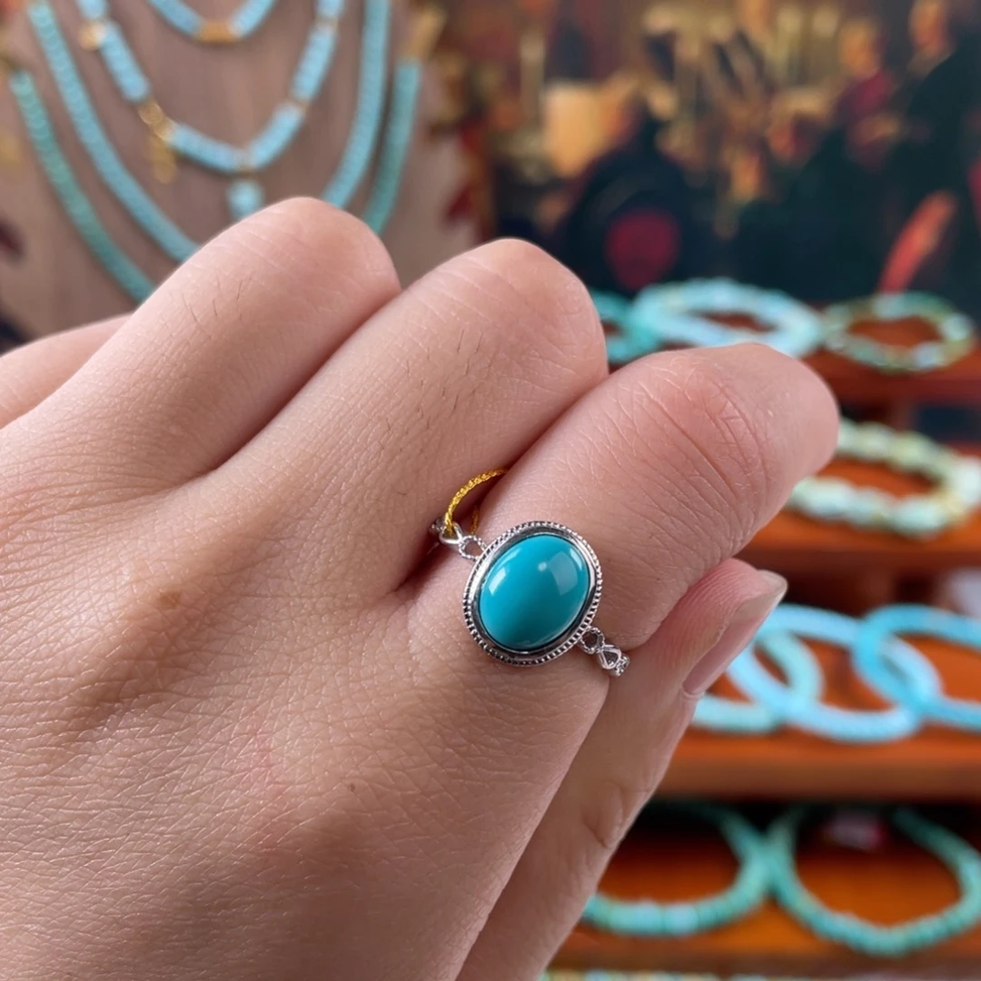 绿松石银S925镶嵌珠宝半成品绿松石戒指8.8+