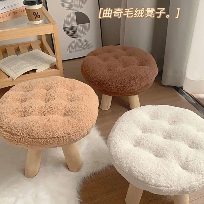 饼干小凳子矮凳子软坐超矮椅子少女心卧室实木儿童换鞋圆板凳