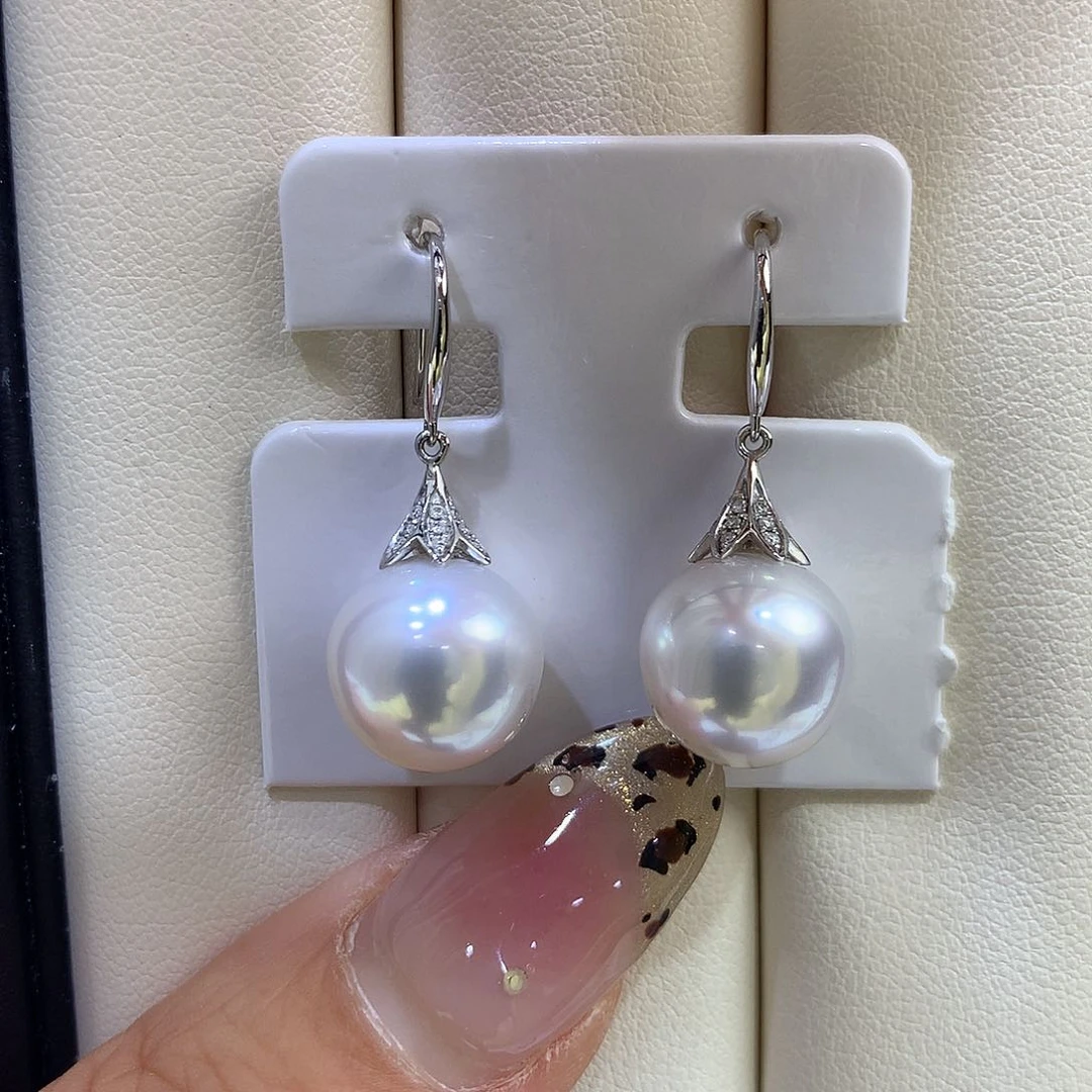 海水珍珠耳饰18K金镶嵌近12mm澳白