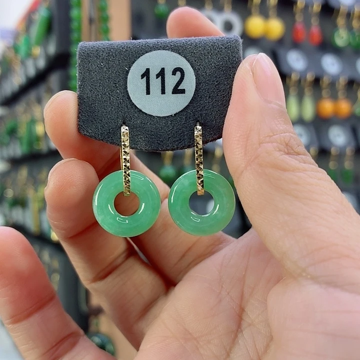 和田玉18K金镶嵌耳饰