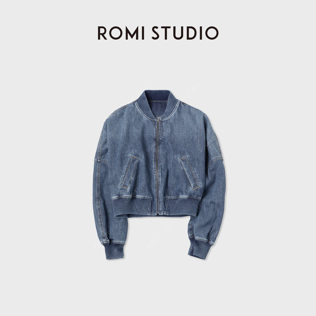 ROMI STUDIO“复古时髦”全棉定织紧密螺纹牛仔棒球外套 RWCAW86446