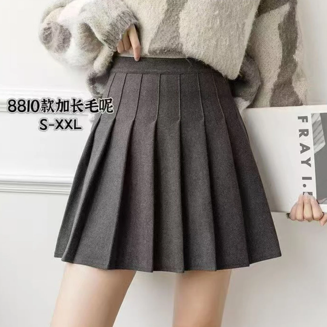 08810冬季新款加厚高腰毛呢百褶A字半身裙秋冬款舒适显瘦女款