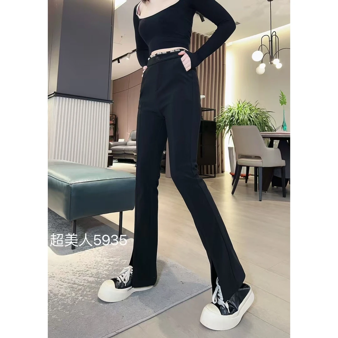 5935字母高腰显瘦开衩微辣裤