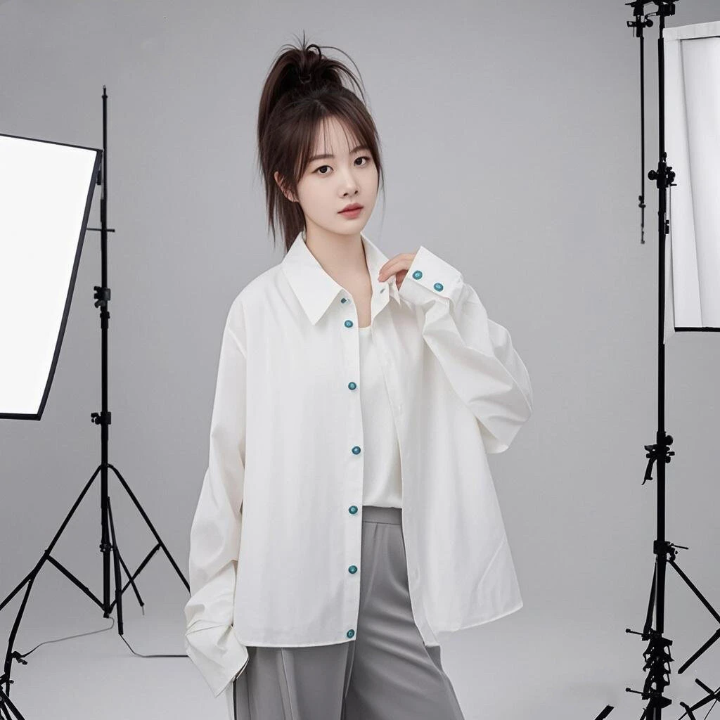 松紧下摆抽绳长袖绿松石衬衫男女高级感衬衣夏季薄款休闲百搭外套