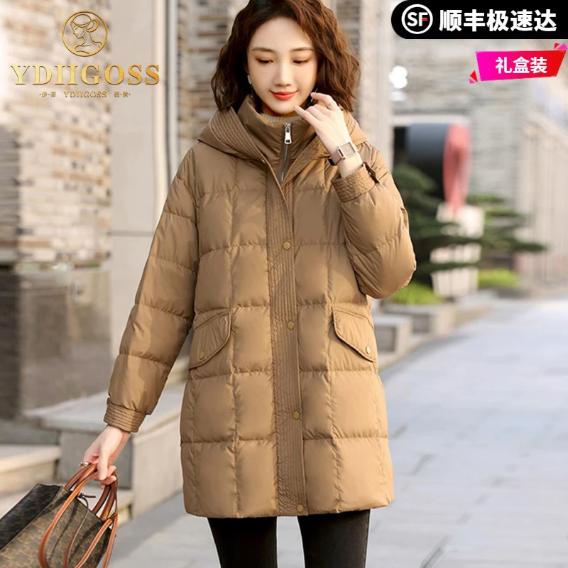 伊蒂格世羽绒服女中长款2025新款冬季休闲宽松显瘦保暖白鸭绒外套