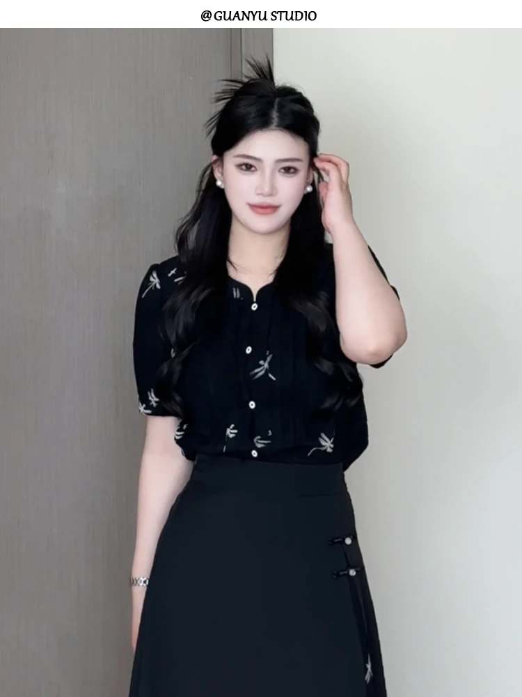 【清平调】蛋妹大码女装微胖mm夏季圆领文艺简约气息上衣DM30222