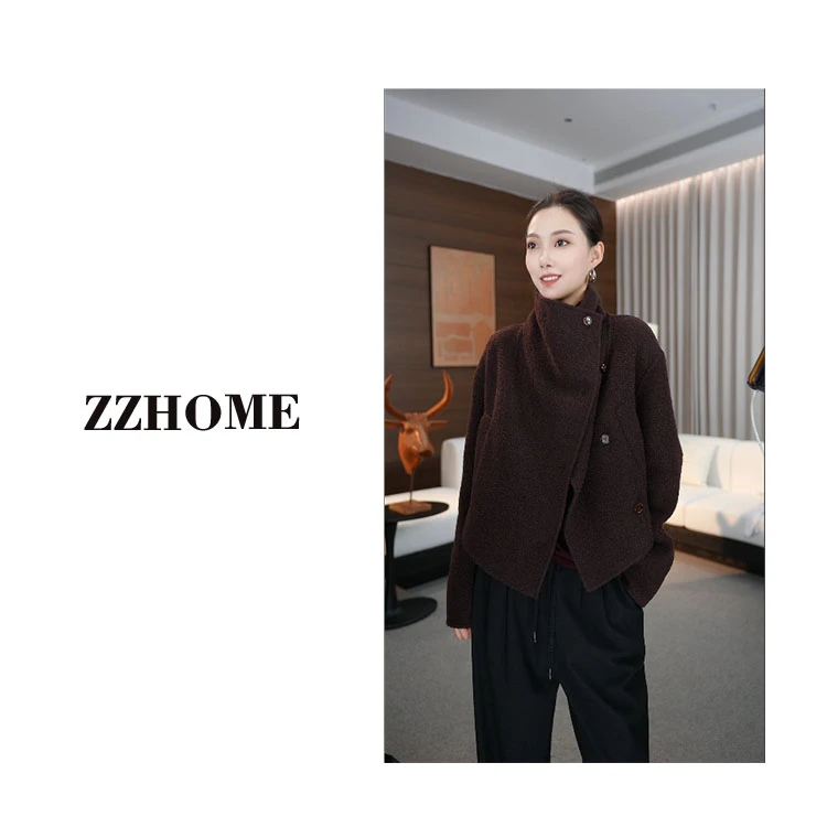 ZZHOME 秋冬时尚高级法式毛呢大衣外套q170010p