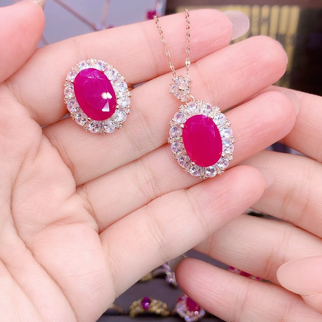 套装银S925镶嵌红宝石