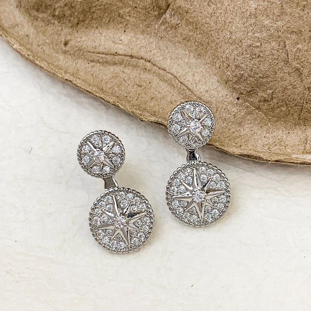 YH小众设计新款星空罗盘耳钉女高级感个性气质八芒星满钻锆石耳环