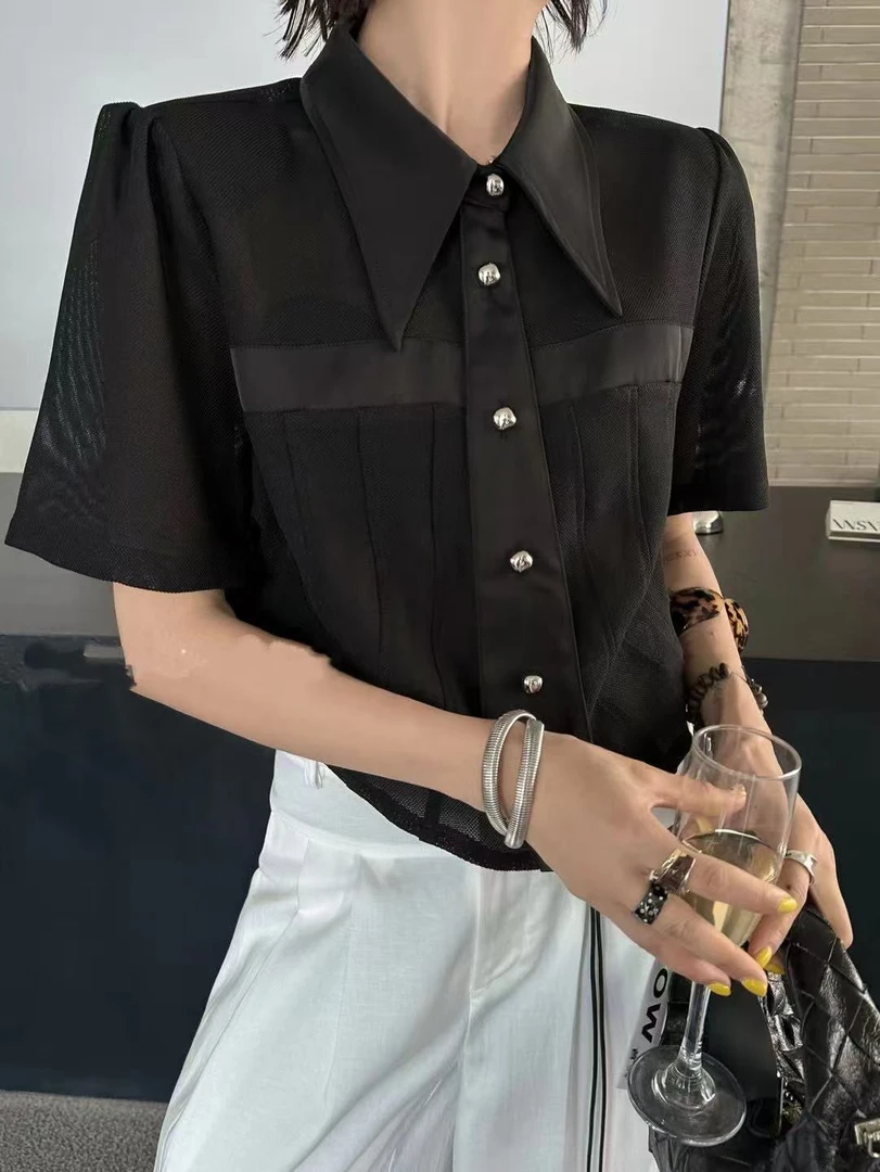 DA-J夏季欧货领带款时尚百搭气质设计感衬衣