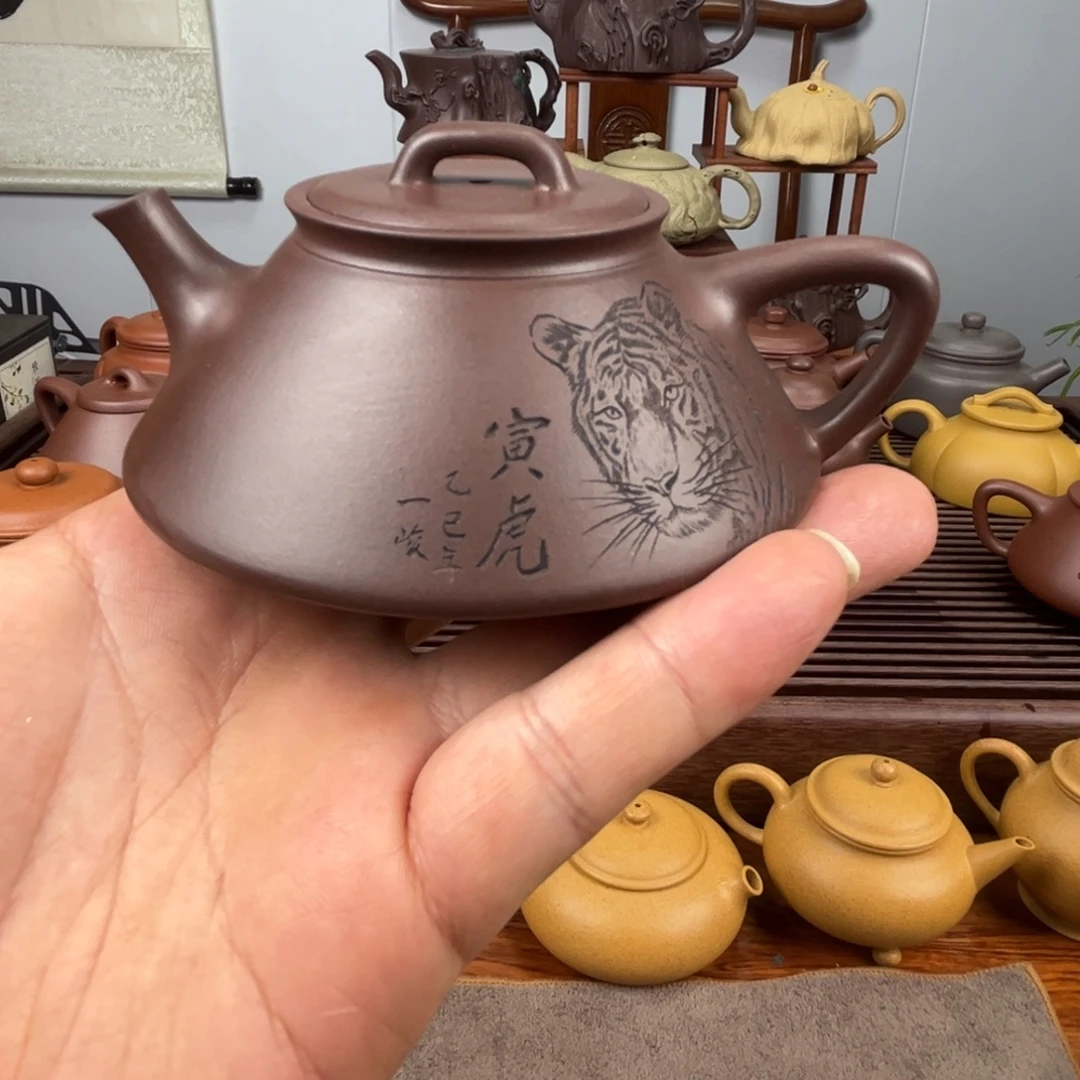 拉***罐茶壶紫砂刻绘客瓢