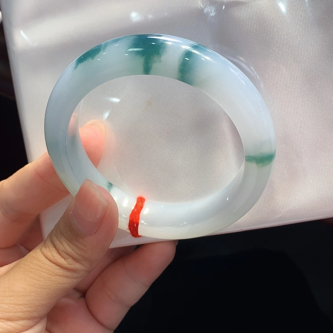 翡翠未镶嵌手镯胶底蓝花正圈