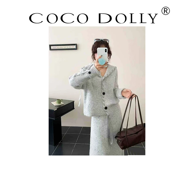 COCO DOLLY2025年韩系秋季穿温柔系带毛衣清纯穿搭两件套装9838