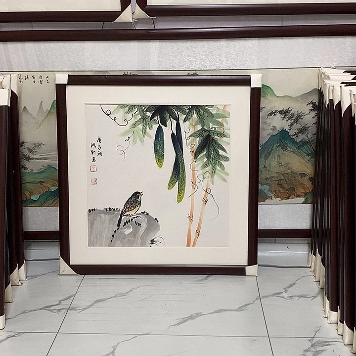 国画手绘作品带框发货