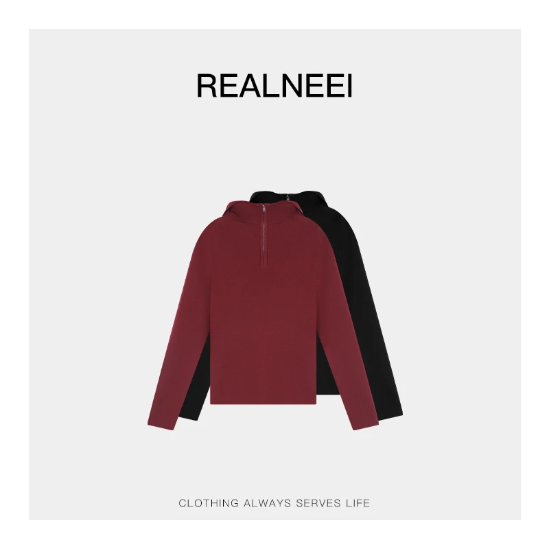 REALNEEI【小确幸】丝光眻毛极简秋冬显比例穿搭连帽上衣女06138