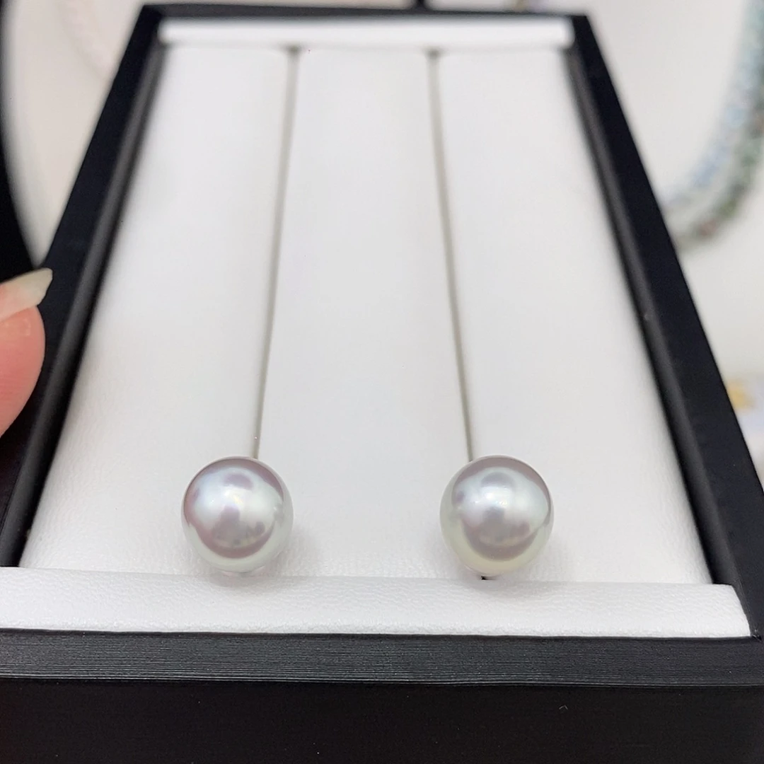 18K金镶嵌海水珍珠耳饰10-11澳白对珠