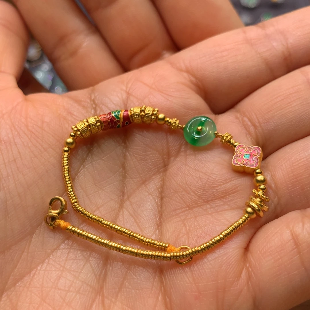 翡翠手链足金镶嵌手链