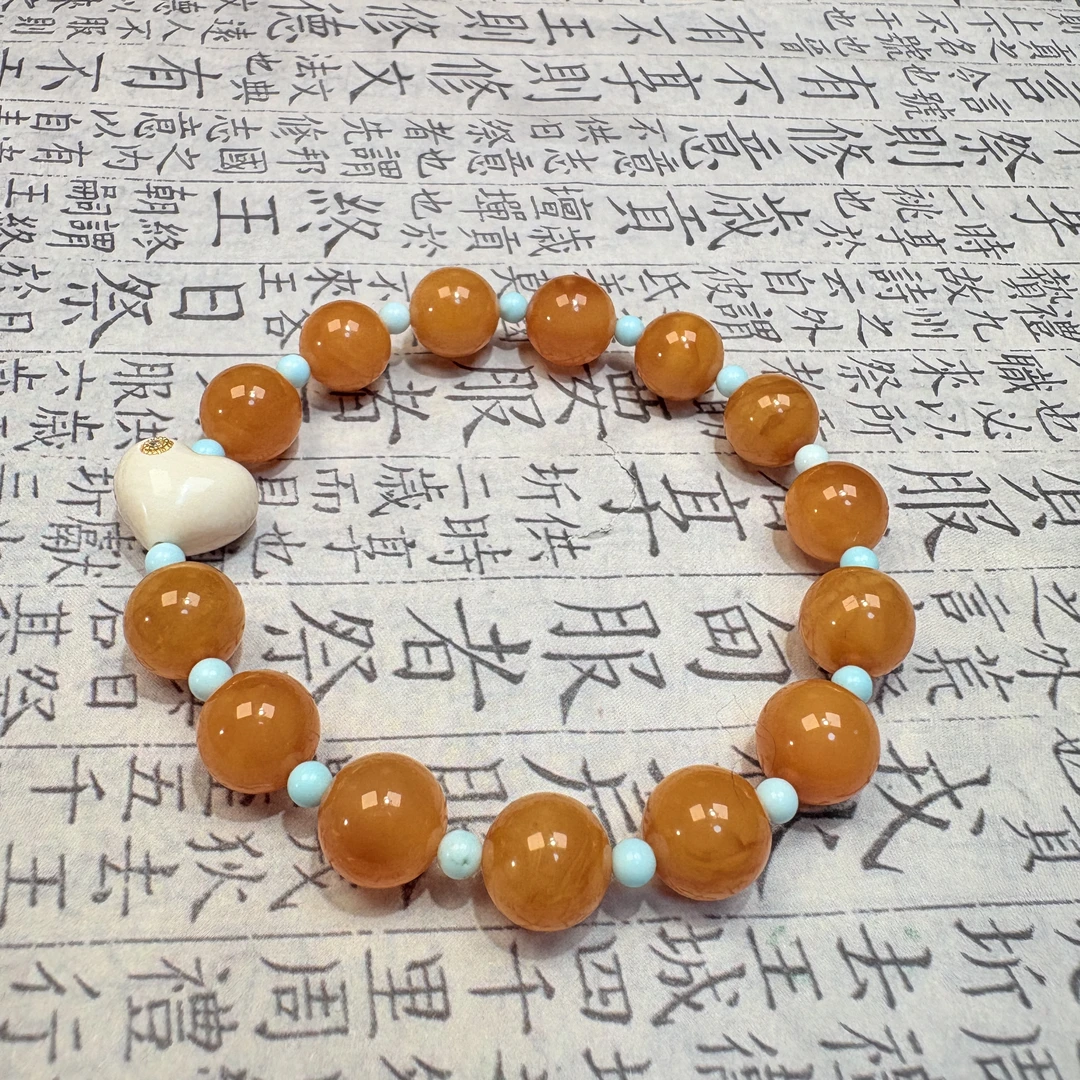 （过验保真）天然蜜蜡手串9MM+搭配白猛犸配饰手链00068多样性发一