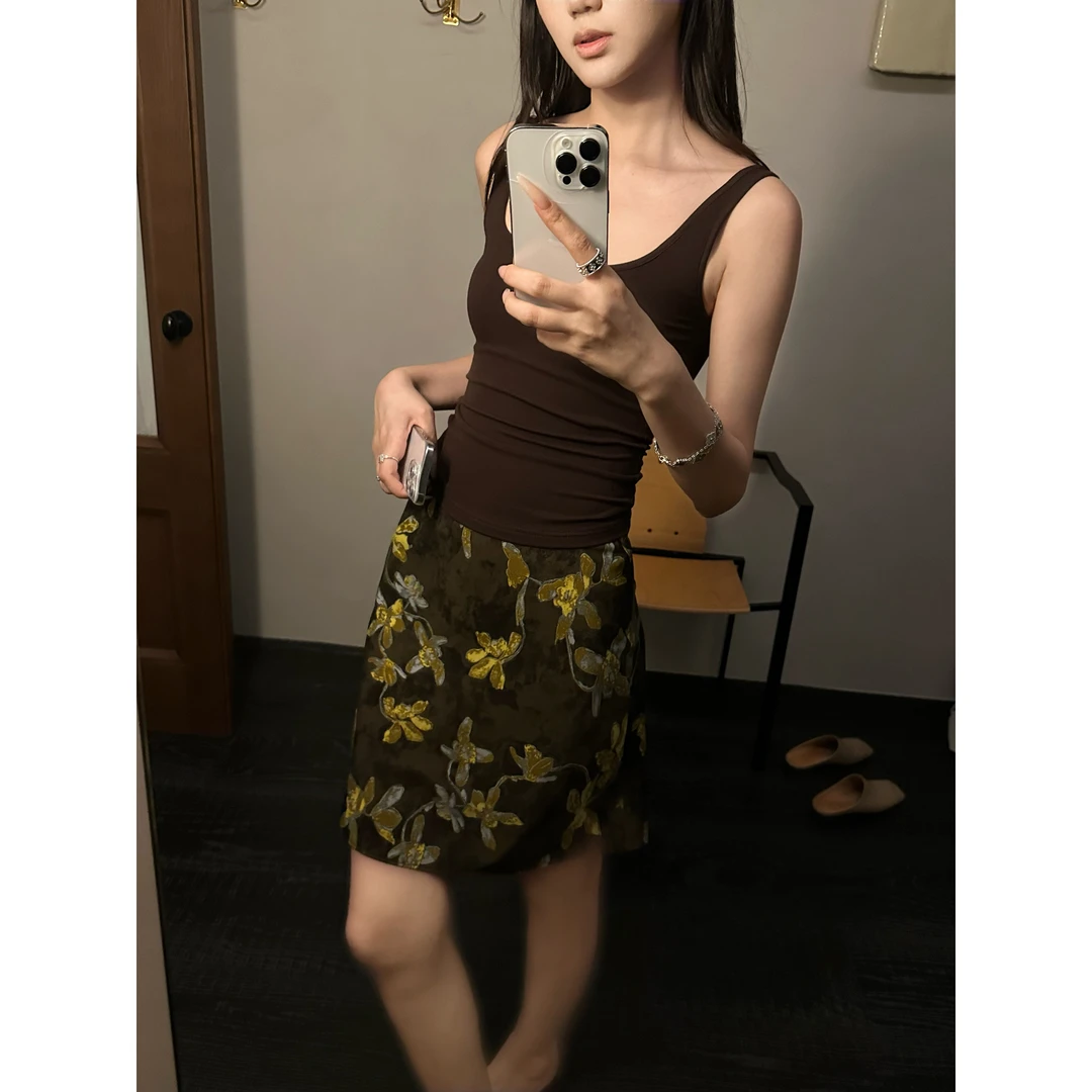 5werkwen 复古油画 立体浮雕印花裙子A字显瘦半身裙35-08