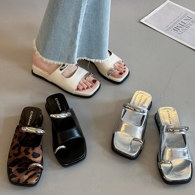 贾不假拖鞋女夏外穿2025新款潮流复古百搭小个子厚底法式凉拖鞋子