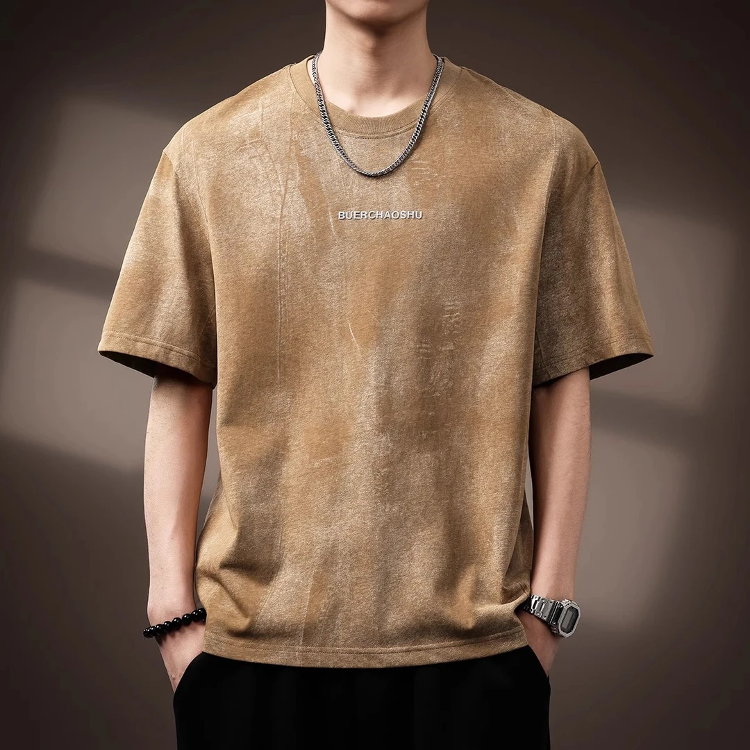 高级感重磅扎染短袖T恤男宽松大码2025夏季新款复古潮牌半袖体恤