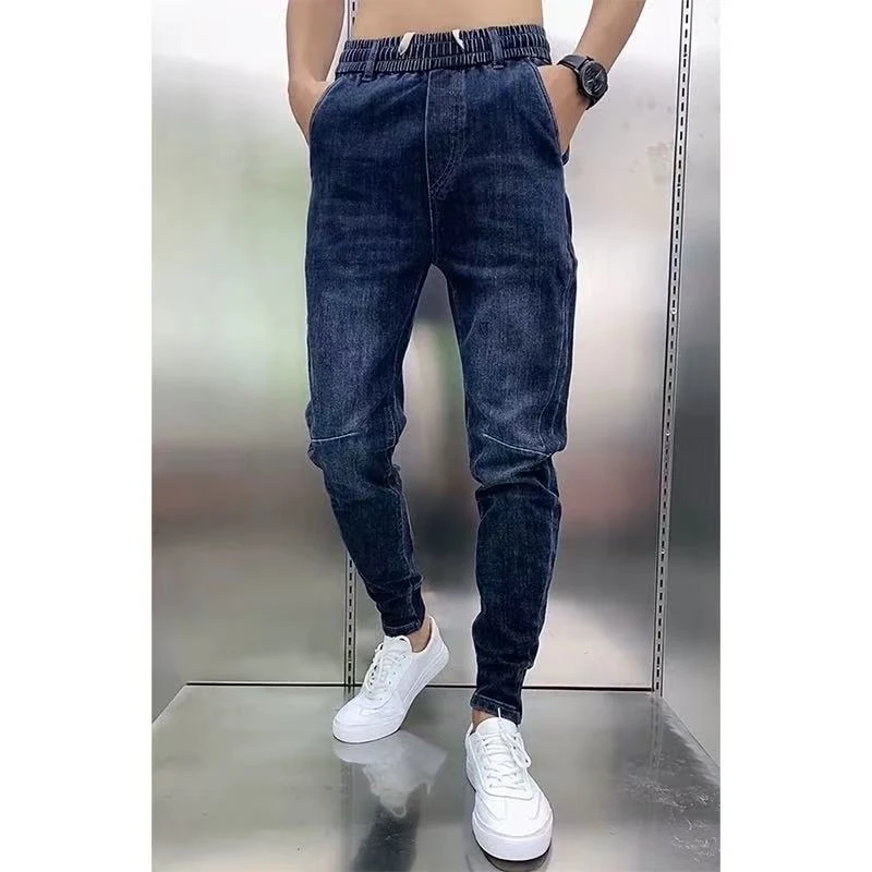 【领士】男士百搭休闲高腰轻奢时尚修身小脚蓝针高弹牛仔裤6651