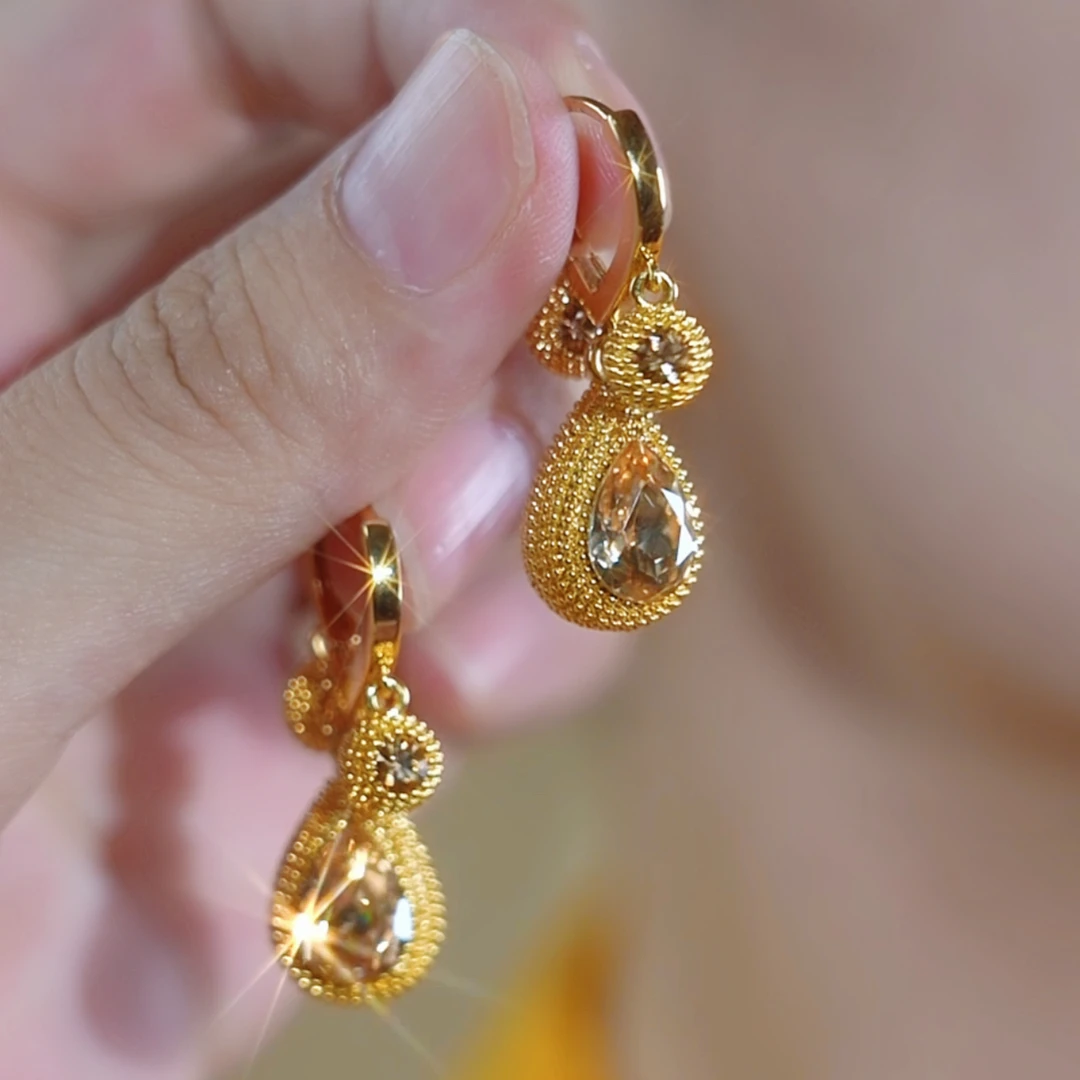 铜合金合成锆石耳饰 [灵动榴莲]轻奢优雅气质榴莲耳环