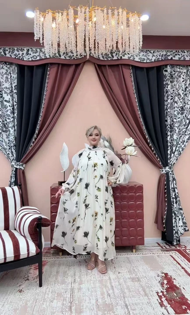 【A030】时尚新款民族风迪拜土耳其重工服饰白色长款连衣裙