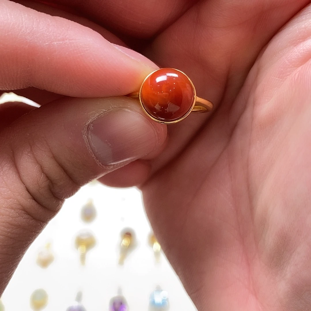 南红玛瑙戒指银S925镶嵌