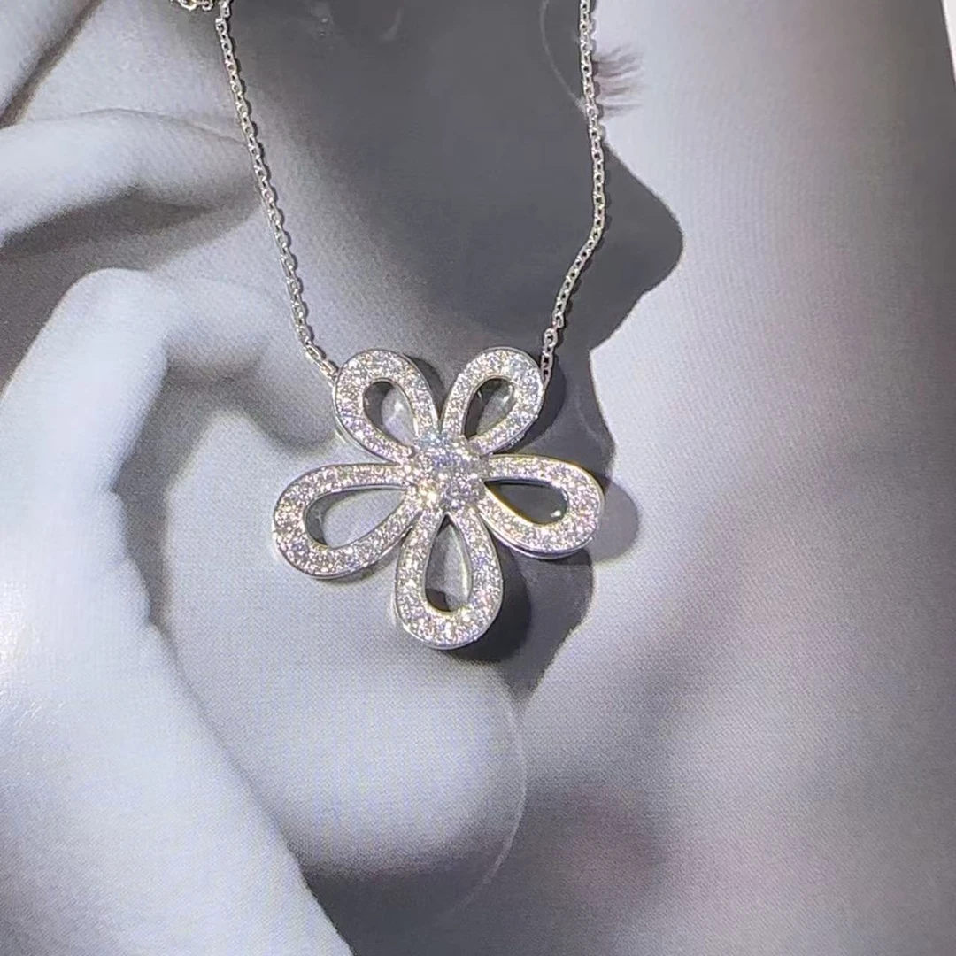 实验室培育钻石18k白金满钻格桑花太阳花项链气质轻奢时尚百搭