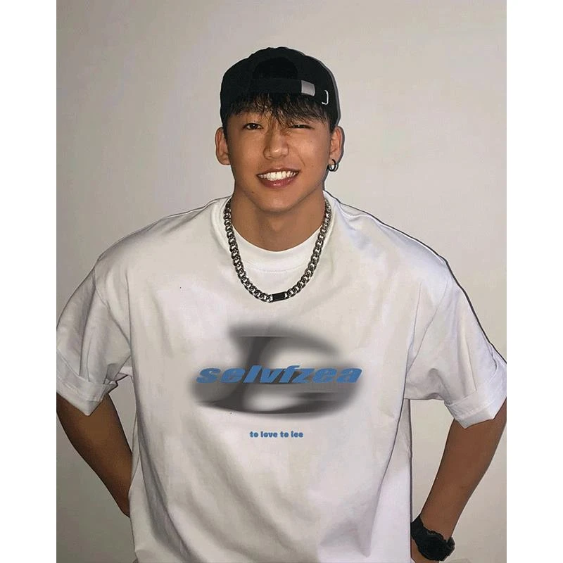 美式潮牌潮流重磅爆款纯棉短袖T恤男款夏季白色宽松正肩体恤上衣