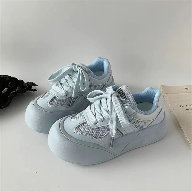 N1715 星海蓝厚底大头女鞋夏季新款圆头小白鞋透气网面百搭面包鞋