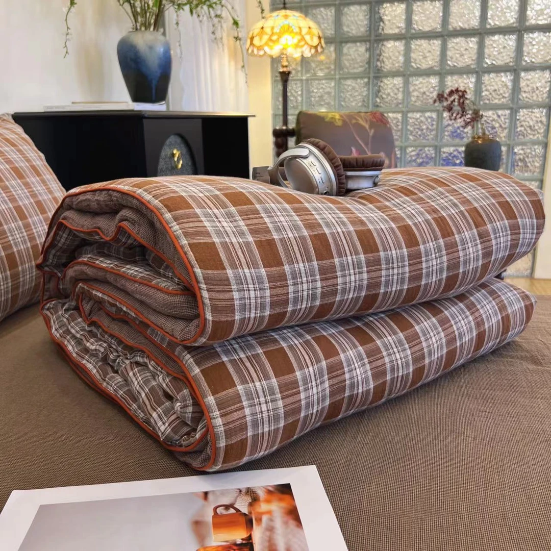 【雅趣精选】苏格兰咖格 巨软糯 纯棉纱布一体被20%大豆洗春秋冬被