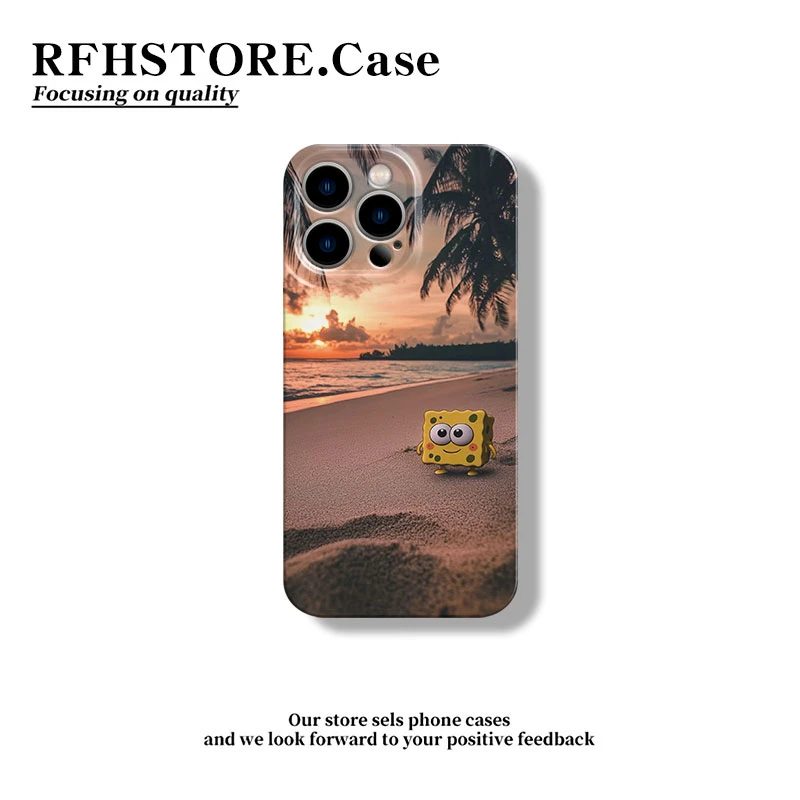 闪度侠沙滩小海绵宝宝适用苹果16菲林手机壳华为oppo小米vivo少女