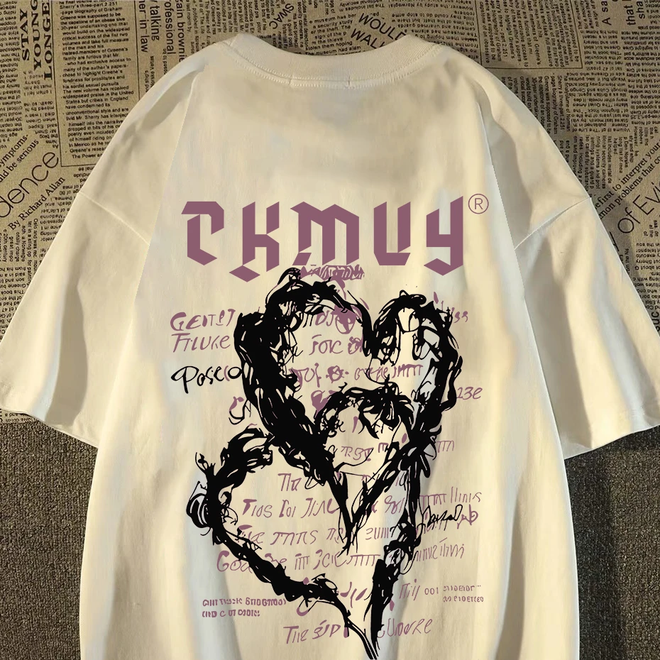 100%重磅纯棉短袖T恤男女同款夏创意高街爱心印花宽松男装半袖ZNW