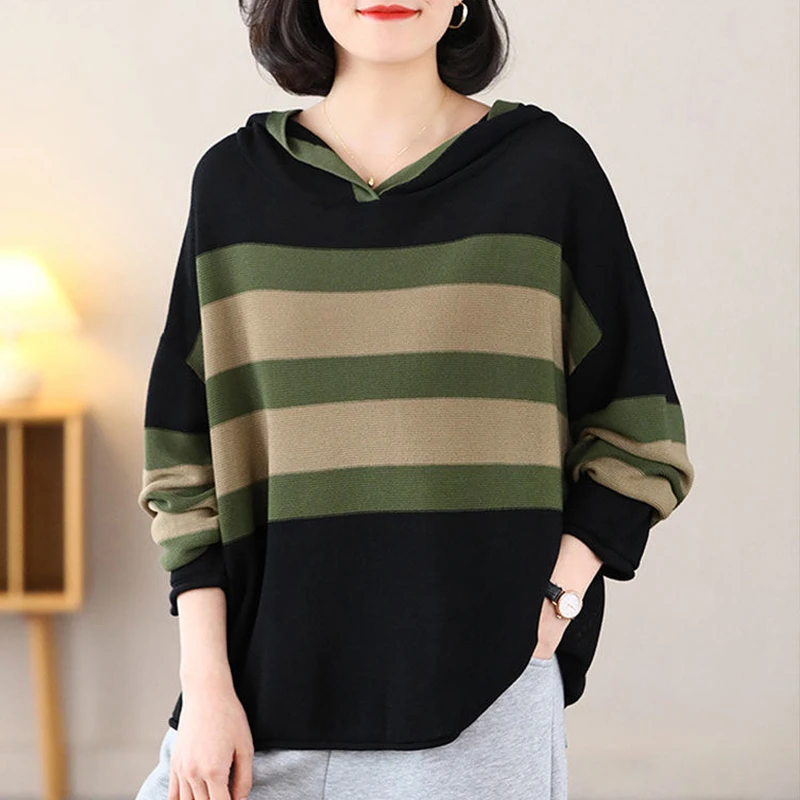 大码连帽卫衣女秋冬毛衣新款宽松长袖洋气针织衫打底显瘦外穿上衣