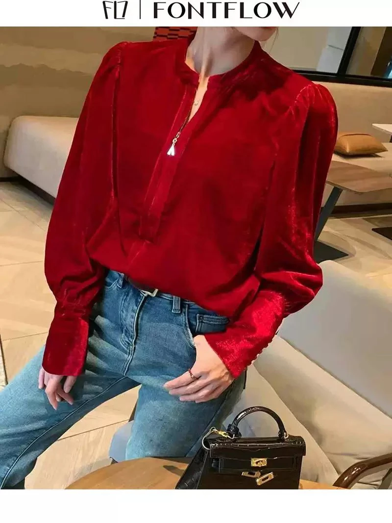桃子自制 9587  新中式老钱风丝绒上衣
