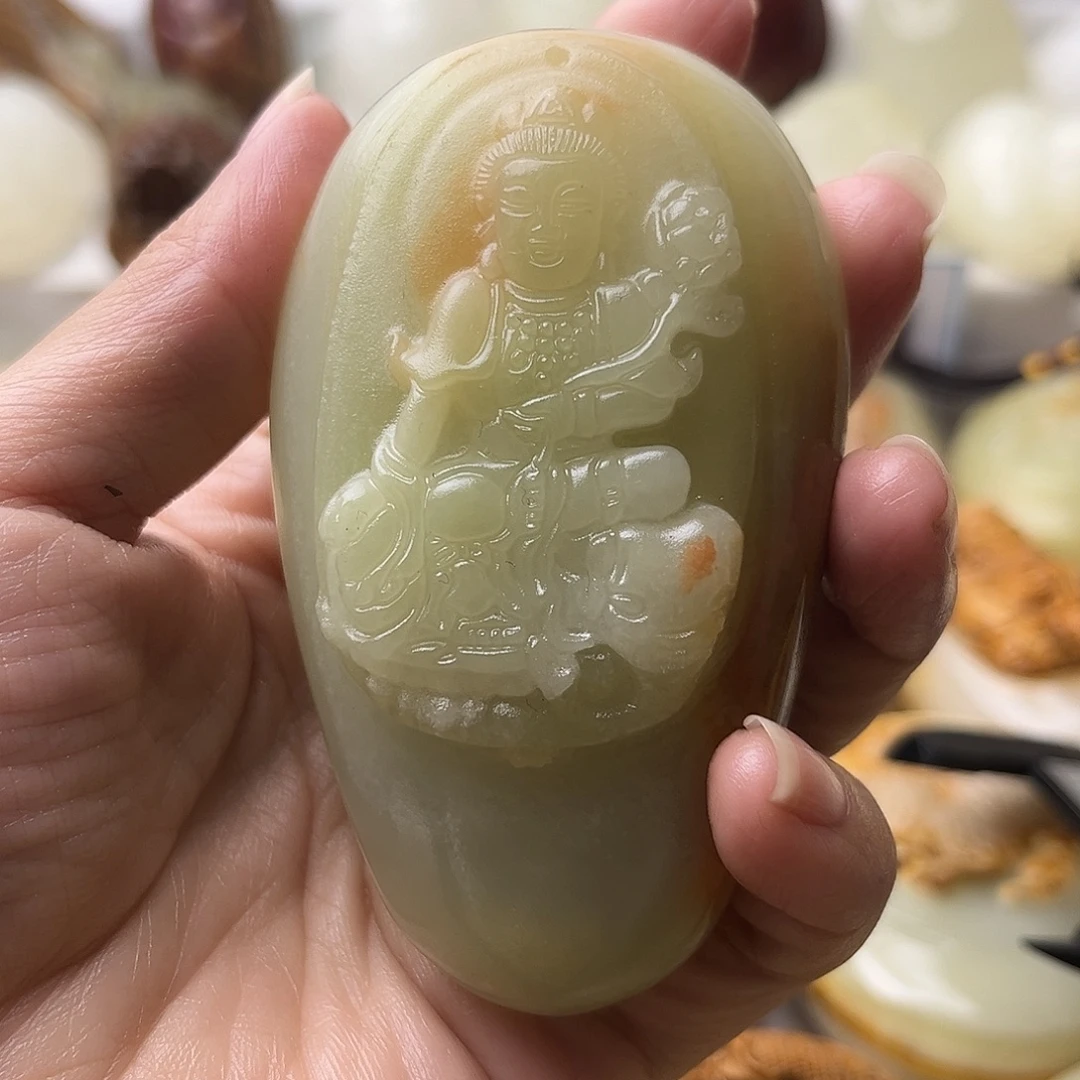 石材方解石手把摆件不退换普贤