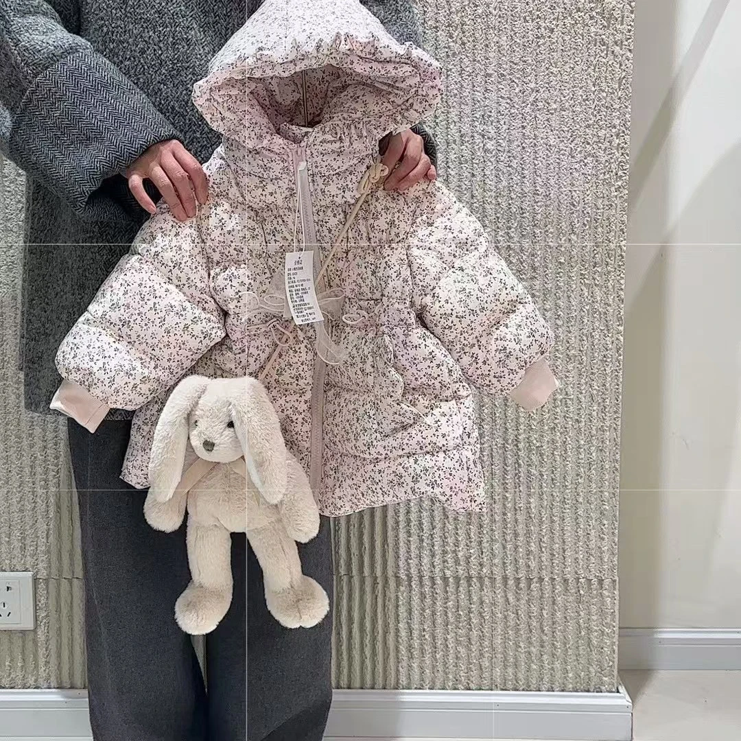 小童小碎花可爱兔子洋气羽绒服90-130